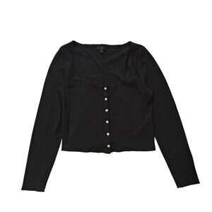 J.Crew Black Button Front Cardigan Sweater Size M Minimal Classic